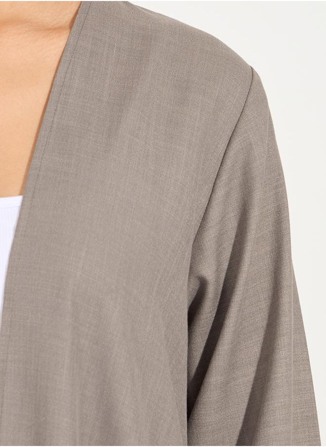 Styli Linen Look Abaya with Wide Sleeves  - Image 3