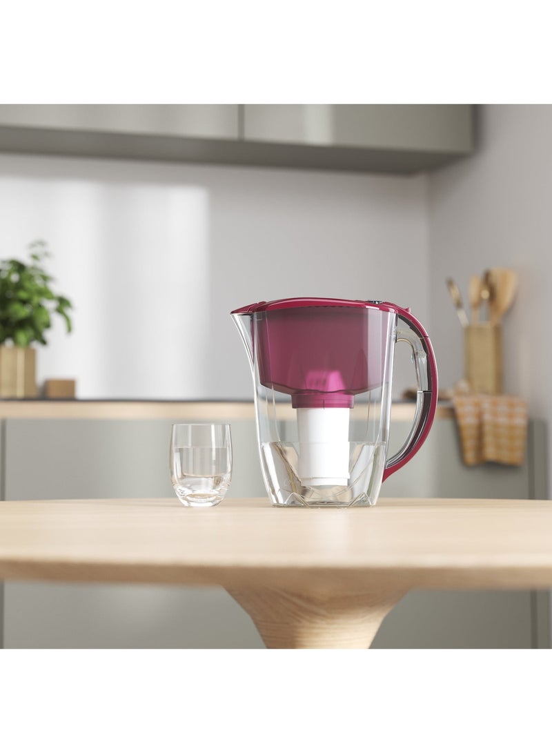 Aquaphor Prestige Water Filter Jug, + 1 Extra Cartridge, 2.8L Capacity, Slider Lid and Compact Design, Reduces Chlorine, Rust, Heavy Metals, Phenols & Organic Compounds, Provides Odorless and Tasty Water, BPA-Free, Fridge-Friendly Water Purifier Jug for Daily Use (Cherry) - Image 3