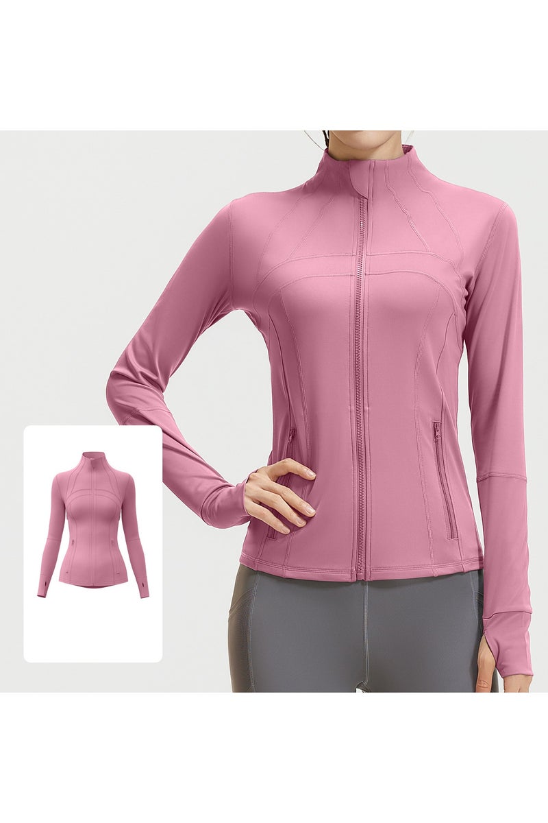 Splicing Fitness Top Jacket Breathable Elastic Pocket Running Sports Yoga Suit Long Sleeve Women's Summer - Image 1