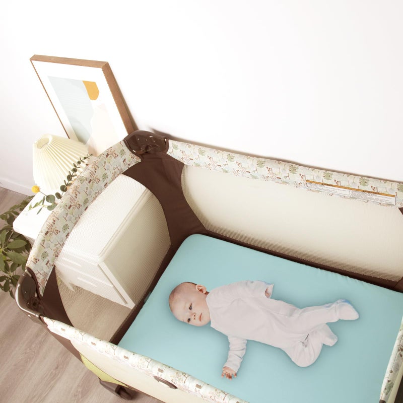 Biloban Pack and Play Sheets Fitted, 2 Pack Pack and Play Sheet Fits for Graco Pack n Play Mattress, Neutral Playard Sheets for Baby Boys and Girl, Pink & Aqua, 38”X 26” - Image 3