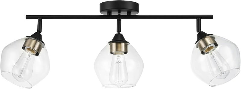 Globe Electric 59619 Harrow 3-Light Track Lighting, Matte Black, Antique Brass Accents, Clear Glass Shades, Bulbs Included, 650 Lumen - Image 1