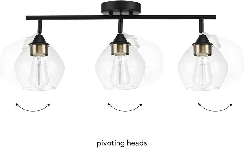 Globe Electric 59619 Harrow 3-Light Track Lighting, Matte Black, Antique Brass Accents, Clear Glass Shades, Bulbs Included, 650 Lumen - Image 5