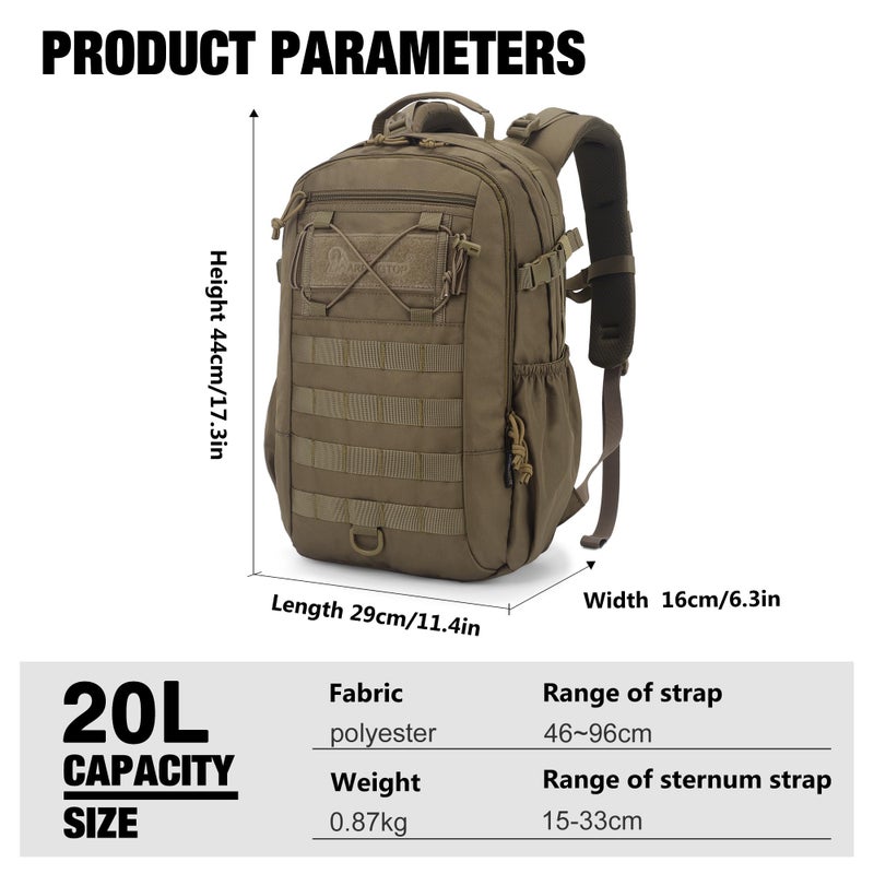 Mardingtop Small Military Tactical Backpack for Men 20L Molle Rucksack EDC Daypack for Hiking,Travel,Camping, Hunting - Image 2