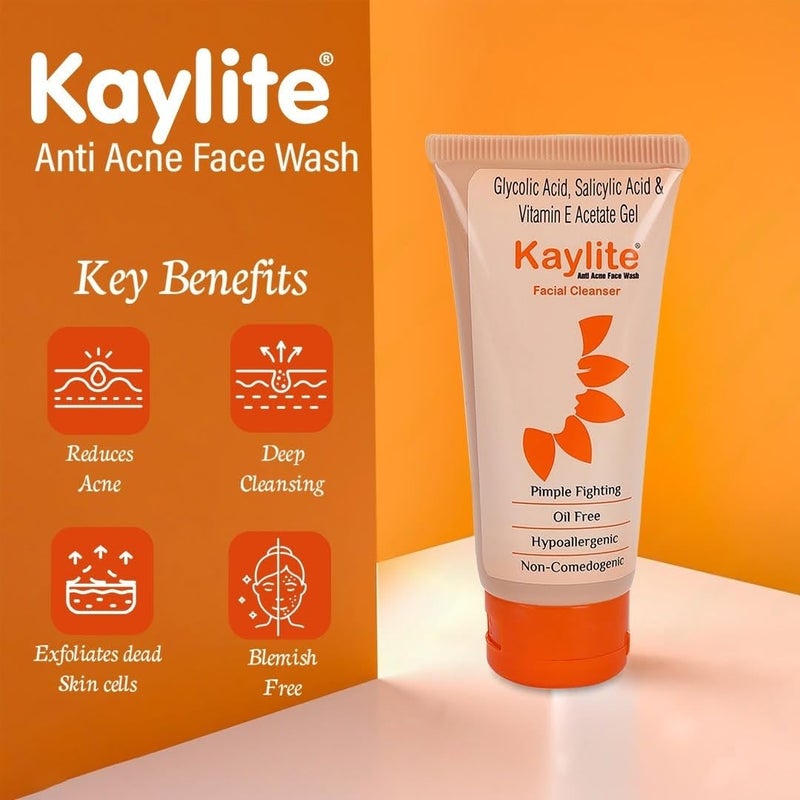 Kaylite Facial Cleanser anti acne face wash Salicylic acid and vitamin EAcetate Gel Oil FreePack of 3 180 ML - Image 5
