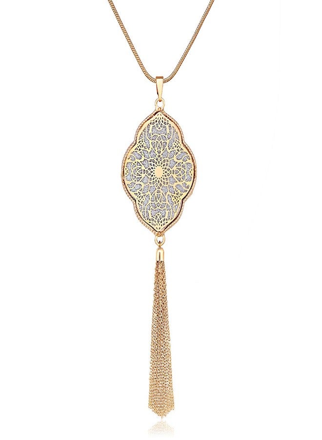 ALEXY Long Necklace for Women Quatrefoil Pendant Necklaces Long Chain Necklaces Bohemia Tassel Necklaces Y Necklace (G 1PC Gold) - Image 1