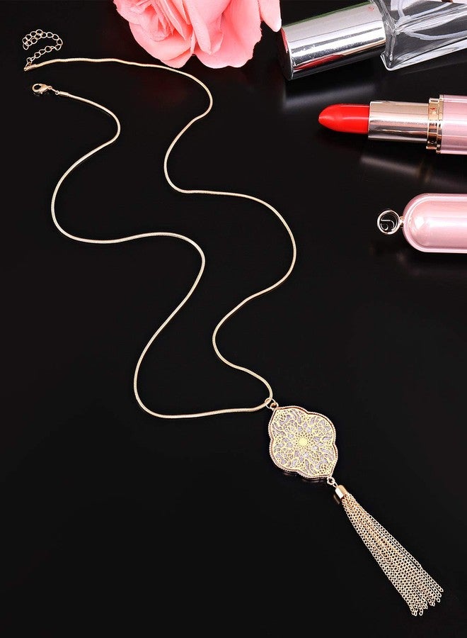 ALEXY Long Necklace for Women Quatrefoil Pendant Necklaces Long Chain Necklaces Bohemia Tassel Necklaces Y Necklace (G 1PC Gold) - Image 3