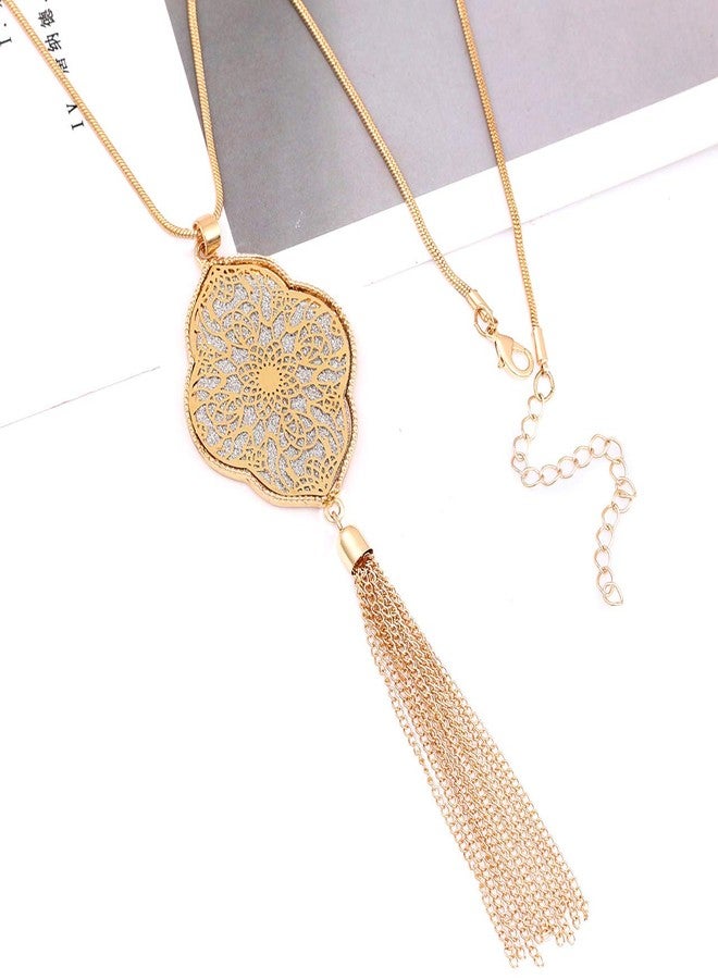 ALEXY Long Necklace for Women Quatrefoil Pendant Necklaces Long Chain Necklaces Bohemia Tassel Necklaces Y Necklace (G 1PC Gold) - Image 4