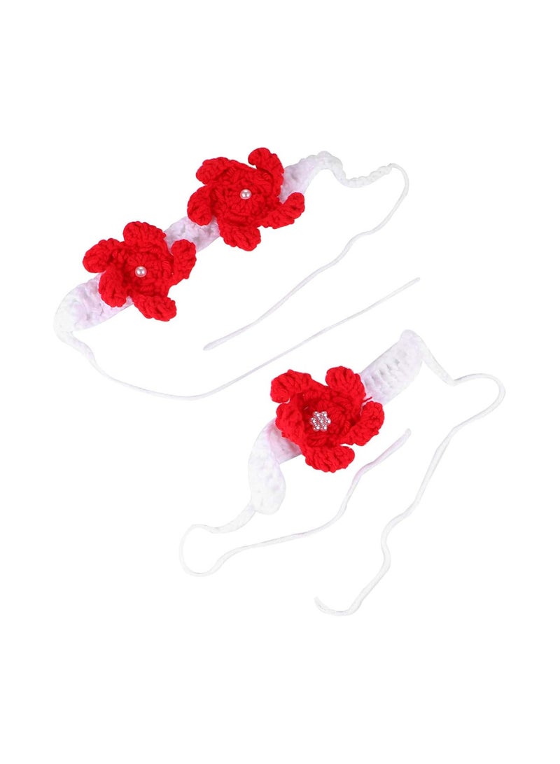 GGOOT Baby Photography Props, Mermaid Crochet Outfit Newborn Photo Costume with Headband Bra Tail Dress Up Accessories Red - Image 3