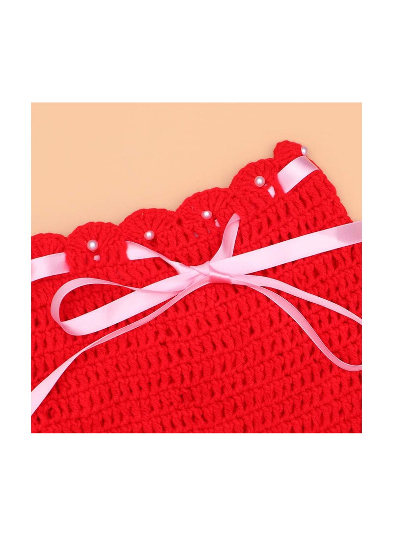 GGOOT Baby Photography Props, Mermaid Crochet Outfit Newborn Photo Costume with Headband Bra Tail Dress Up Accessories Red - Image 4