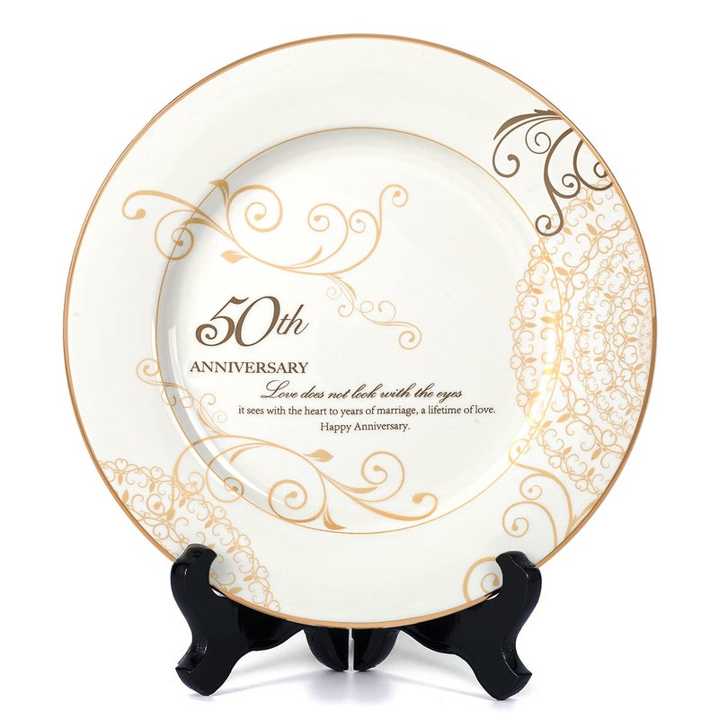 Urllinz 50Th Anniversary Wedding Gifts For Parents Couple-50Th Wedding Anniversary Plate With 24K Gold Foil 50 Year Golden Wedding Gifts - Image 1
