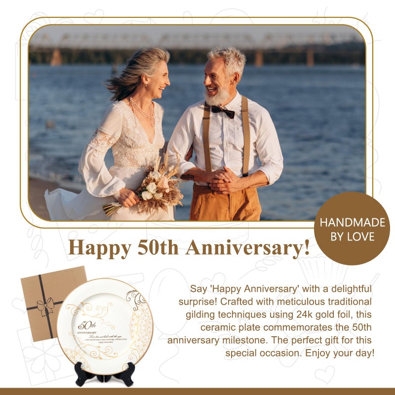 Urllinz 50Th Anniversary Wedding Gifts For Parents Couple-50Th Wedding Anniversary Plate With 24K Gold Foil 50 Year Golden Wedding Gifts - Image 3