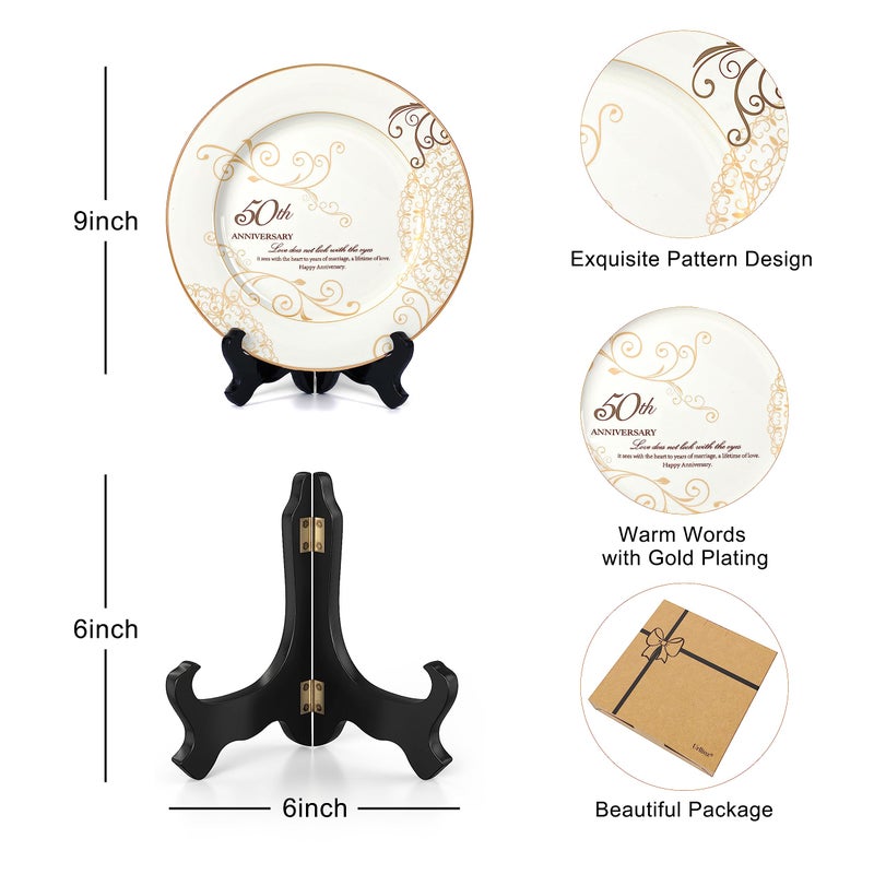 Urllinz 50Th Anniversary Wedding Gifts For Parents Couple-50Th Wedding Anniversary Plate With 24K Gold Foil 50 Year Golden Wedding Gifts - Image 5
