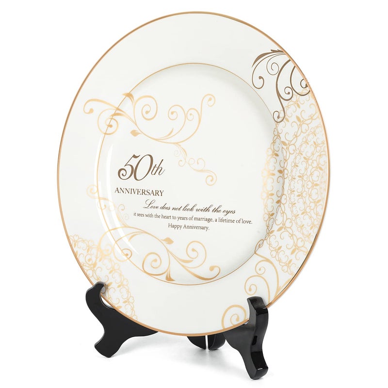 Urllinz 50Th Anniversary Wedding Gifts For Parents Couple-50Th Wedding Anniversary Plate With 24K Gold Foil 50 Year Golden Wedding Gifts - Image 2