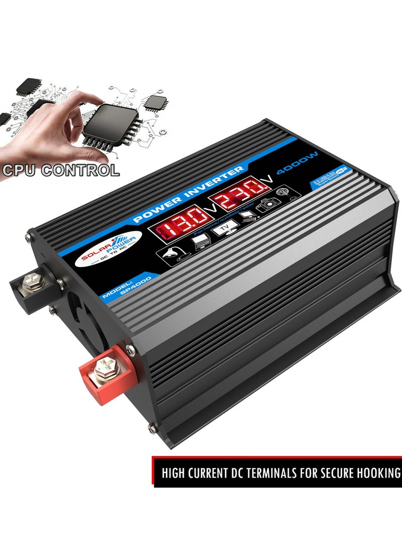 4000W Car Power Inverter DC 12V to AC 220V Converter Modified Sine Wave Inverter High Frequency Watt Power Charger Inverter with Dual USB Port Battery Clips Display Screen - Image 3