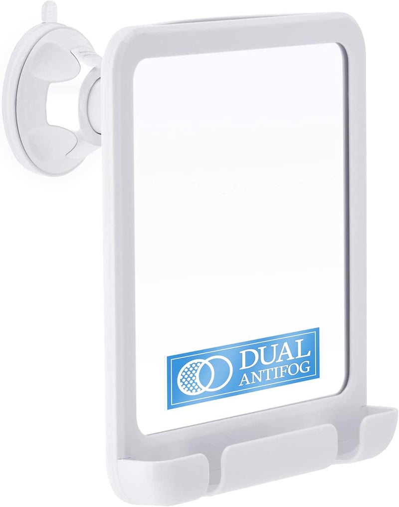MIRRORVANA Shower Shaving Mirror with Dual Anti Fog Fogless Shatterproof Surface with Razor Holder and Strong 360 Suction Cup 8 x 7 White