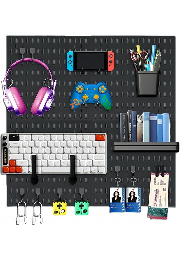 YelaJoy 4-Piece 11.8"Peg Board, Pegboard Kit Wall Organizer Panels, Black Pegboard Wall Organizer with Bins Hooks Shelves for Home, Craft Room, Garage Tool Storage, Kitchen, Workshop, Tool Organization（22 Pack Set） - Image 1