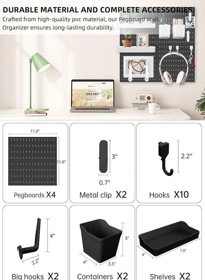 YelaJoy 4-Piece 11.8"Peg Board, Pegboard Kit Wall Organizer Panels, Black Pegboard Wall Organizer with Bins Hooks Shelves for Home, Craft Room, Garage Tool Storage, Kitchen, Workshop, Tool Organization（22 Pack Set） - Image 2