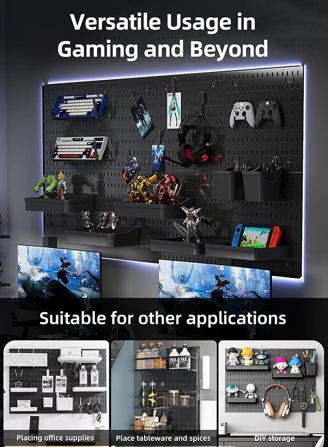 YelaJoy 4-Piece 11.8"Peg Board, Pegboard Kit Wall Organizer Panels, Black Pegboard Wall Organizer with Bins Hooks Shelves for Home, Craft Room, Garage Tool Storage, Kitchen, Workshop, Tool Organization（22 Pack Set） - Image 3