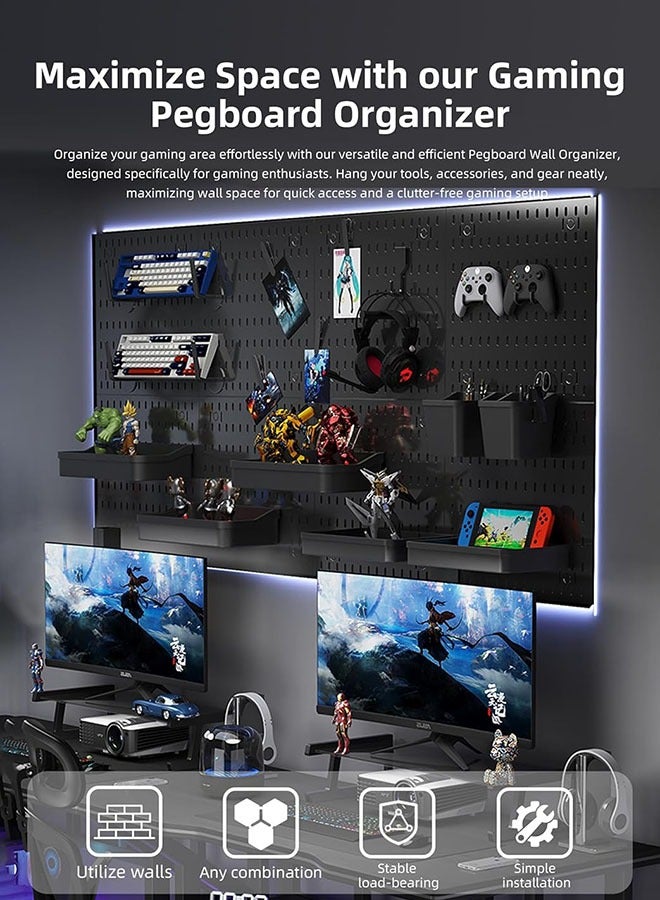 YelaJoy 4-Piece 11.8"Peg Board, Pegboard Kit Wall Organizer Panels, Black Pegboard Wall Organizer with Bins Hooks Shelves for Home, Craft Room, Garage Tool Storage, Kitchen, Workshop, Tool Organization（22 Pack Set） - Image 5