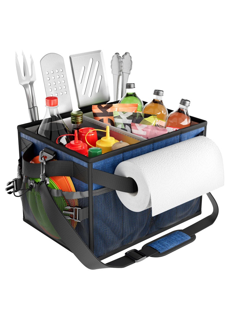 FANGSUN FANGSUN Large Grill and Picnic Caddy with Paper Towel Holder BBQ Organizer for Utensil Plate Condiment Collapsible  Easy Carry Griddle Caddy Must Haves for Outdoor Camper Travel Car RV 