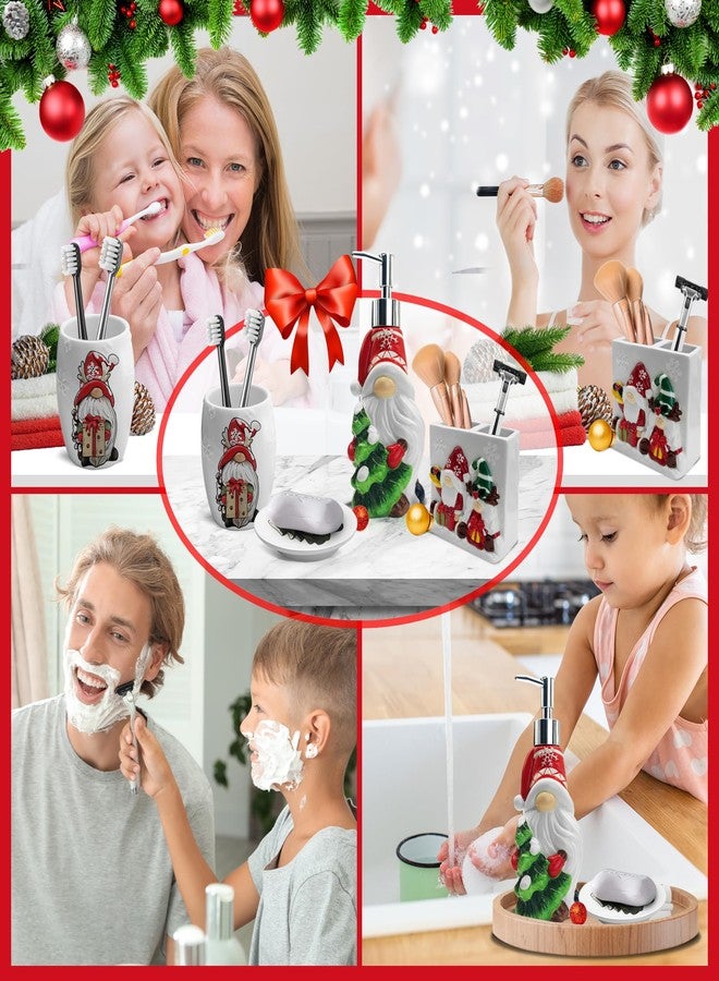 Pinata مجموعة أكسسوارات الحمام لعيد الميلاد من 4 قطع، زينة الحمام لعيد الميلاد مع الأقزام، كوب الحمام للأقزام، موزع الصابون، حامل فرشاة الأسنان، طبق صابون شجرة عيد الميلاد، للنساء - Image 5