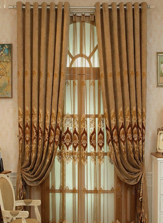 Amidoudou ستائر أميدودو الأوروبية الفاخرة المطرزة، زوج واحد، لغرفة المعيشة وغرفة النوم، ستائر من الشنيل (لون القهوة، 51 × 84 بوصة) - Image 5