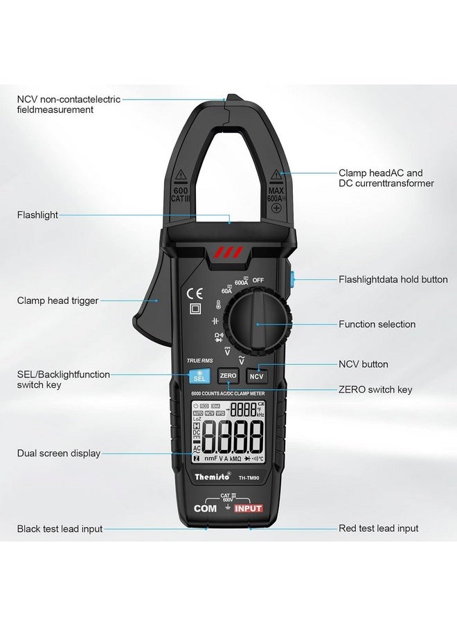 Themisto THEMISTO Th-M90 Auto Range, Ac/Dc Current, True Rms Digital Clamp Meter (600A,6000 Counts), Black  - Image 4