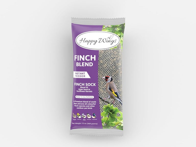 Happy Wings طعام الطيور Happy Wings NO GROW Finch Blend، مُعبأ مسبقًا في أكلة من نوع “sock feeder” (مزيج من قلوب وبذور عباد الشمس وبذور النيجر) – طعام طيور غني بالعناصر الغذائية للغاية (368 غرام) - Image 2