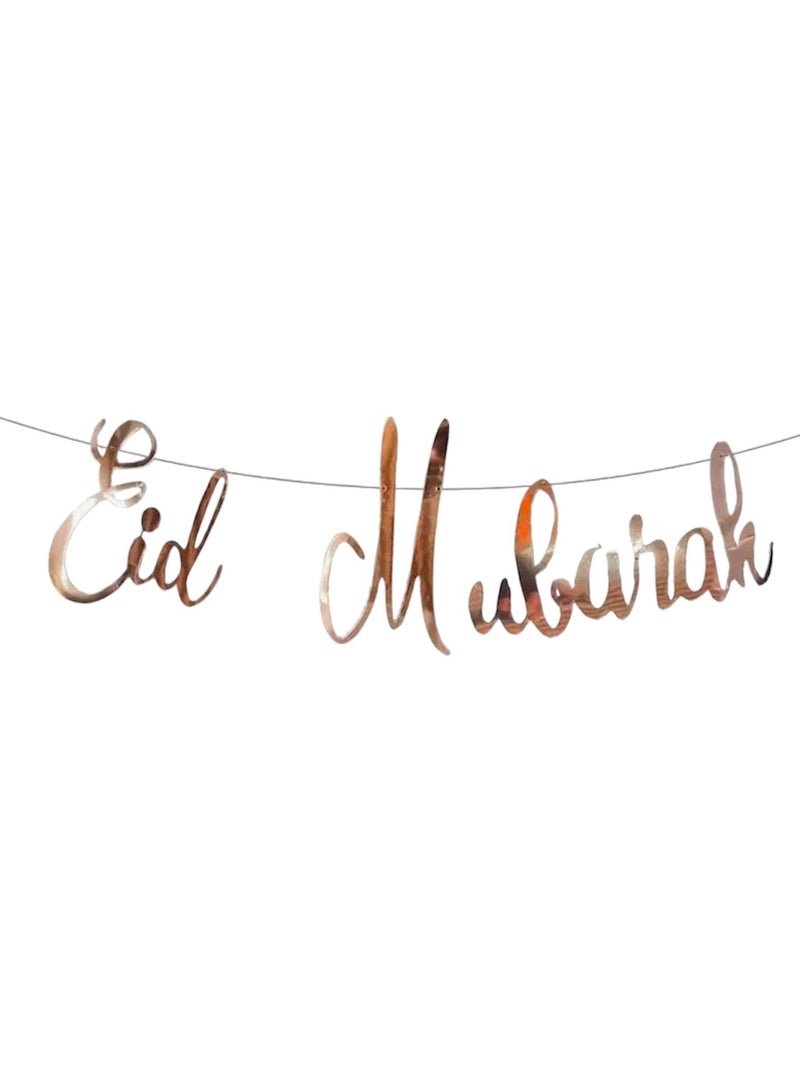 Eid Mubarak Rose Gold Garland, Festive Eid Al Fitr Paper Sign Home Door Wall Hanging Decoration Party Supplies Indoor Outdoor Event - Image 1