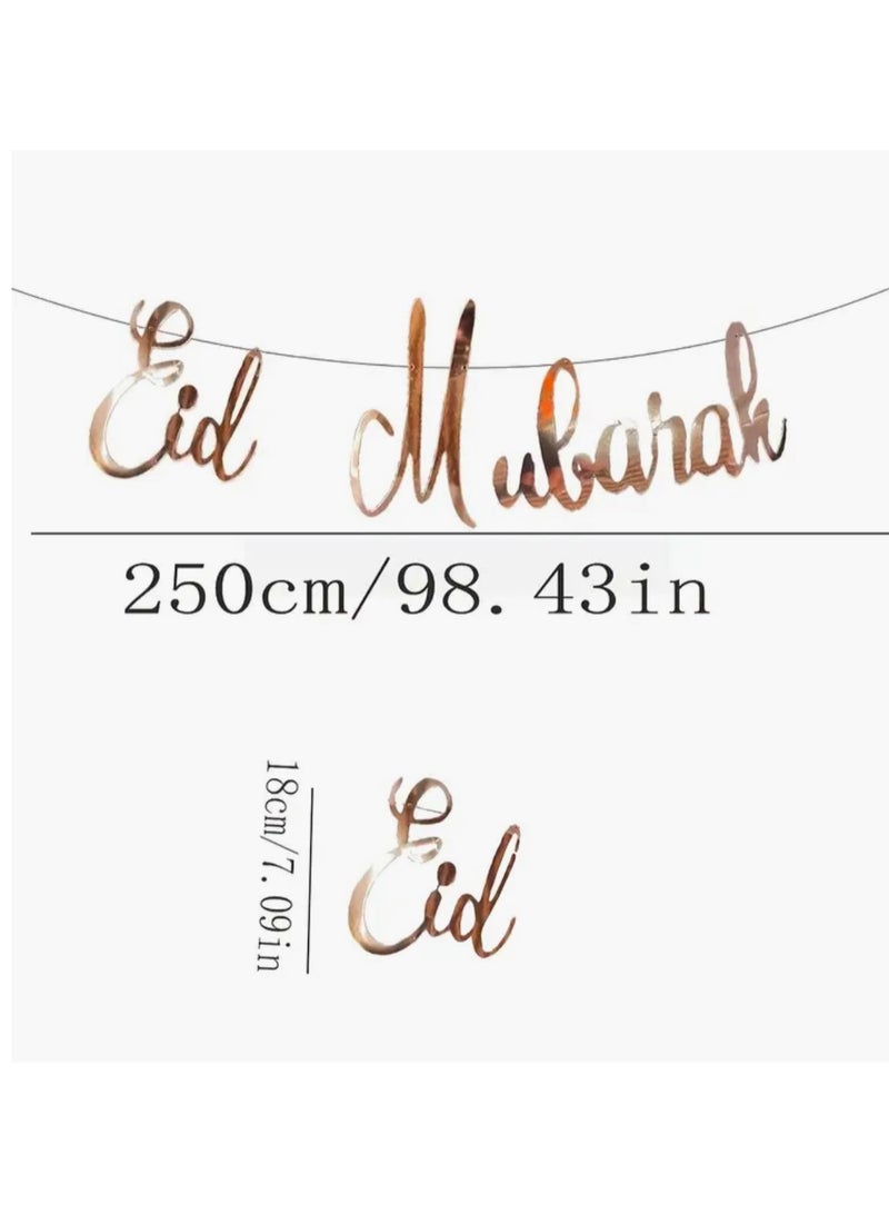 Eid Mubarak Rose Gold Garland, Festive Eid Al Fitr Paper Sign Home Door Wall Hanging Decoration Party Supplies Indoor Outdoor Event - Image 4