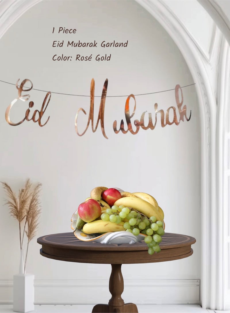 Eid Mubarak Rose Gold Garland, Festive Eid Al Fitr Paper Sign Home Door Wall Hanging Decoration Party Supplies Indoor Outdoor Event - Image 3