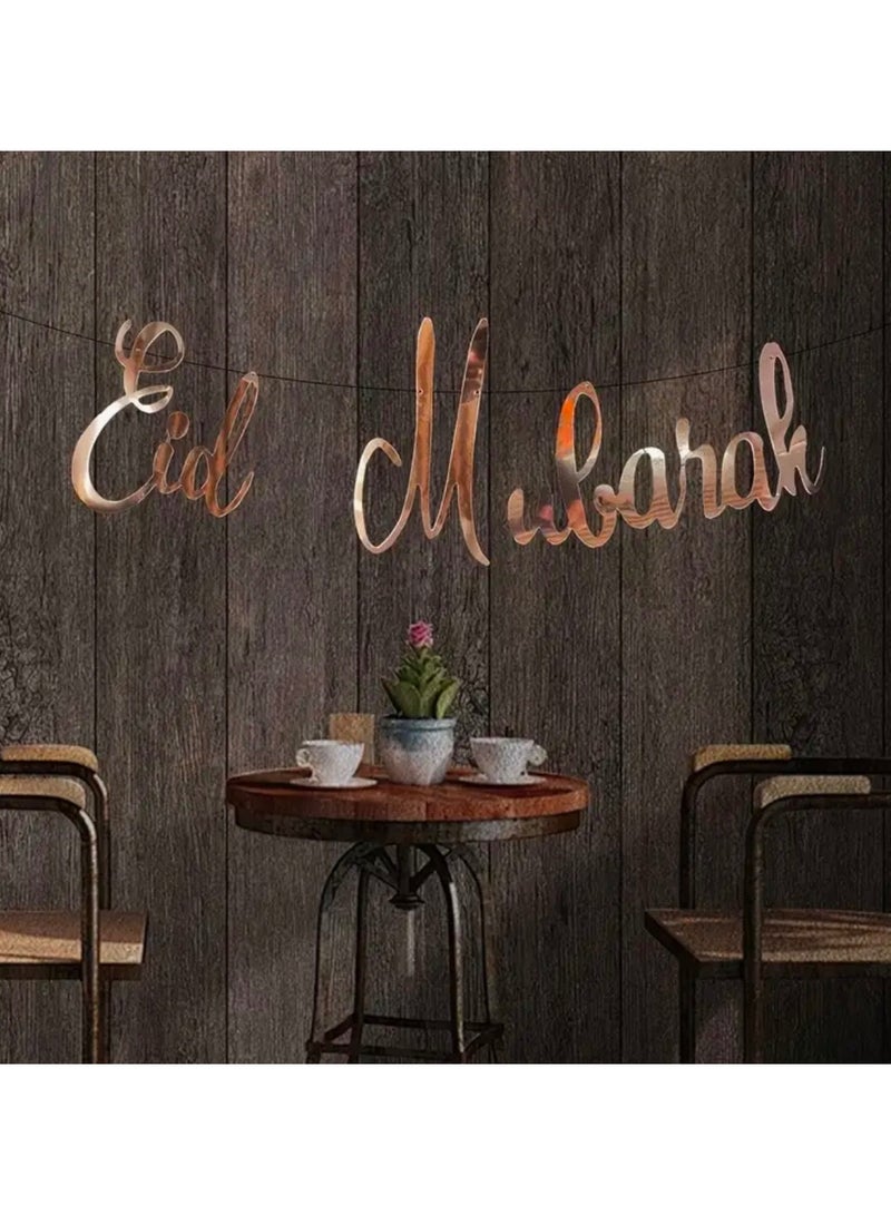 Eid Mubarak Rose Gold Garland, Festive Eid Al Fitr Paper Sign Home Door Wall Hanging Decoration Party Supplies Indoor Outdoor Event - Image 5
