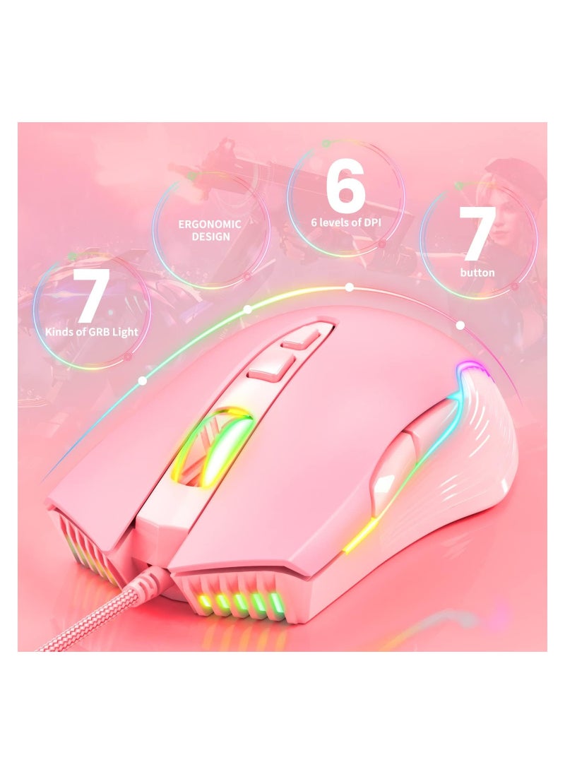 RGB 6400 DPI Wired Gaming Mouse Breathing LED Optical USB 7 ons Gamer Computer Pink Mice for Laptop PC Desktop  - Image 3