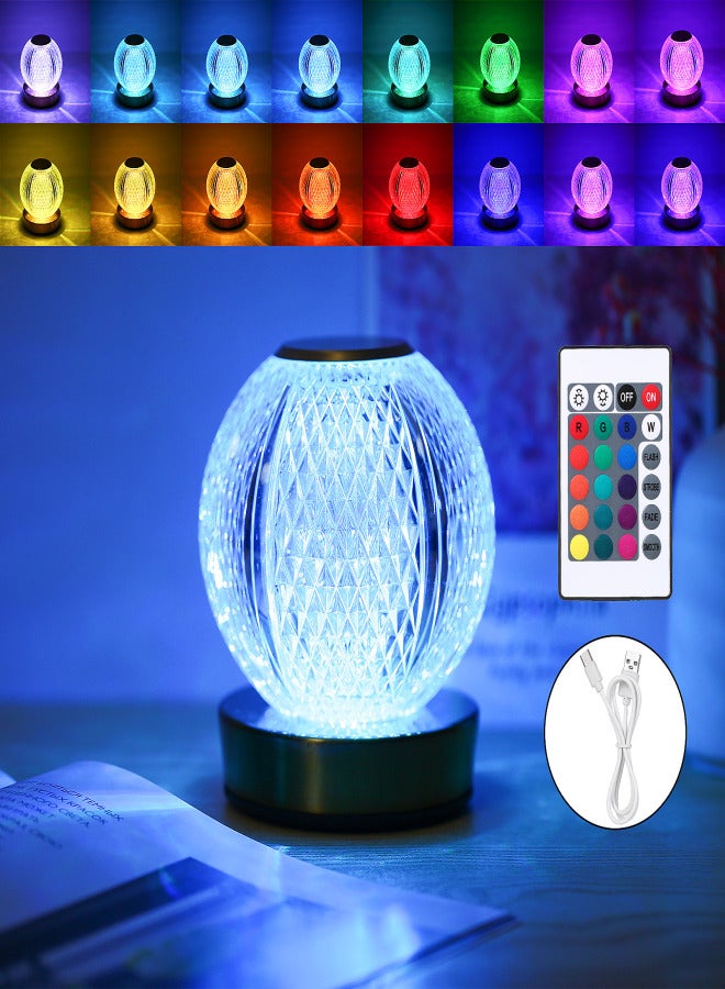 مصباح طاولة لاسلكي متغير الألوان RGB مع جهاز تحكم عن بعد يعمل باللمس و16 لونًا من الإضاءة الليلية القابلة للتعتيم ومصباح مكتب معدني كريستالي قابل لإعادة الشحن لغرفة النوم والبار والمطعم والقهوة - Image 3