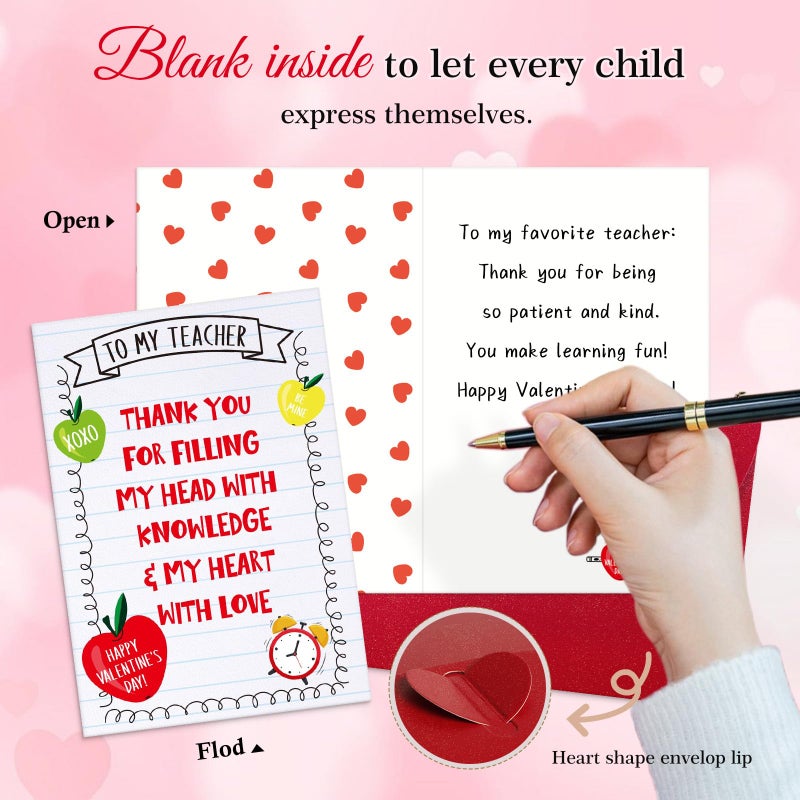 PETCEE Teacher Valentine's Day Card - Thank You Greeting Card & Gift from Student for Teachers 4x6 Inch to My Teacher Appreciation Card Happy Valentines Gift with Envelope - Image 2