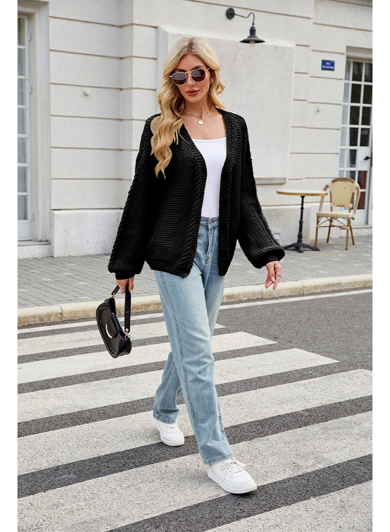 NIBEMINENT American Style Fashion Autumn Winter Lazy Sweaters V Neck Relaxed Cable Knit Cardigan - Image 2