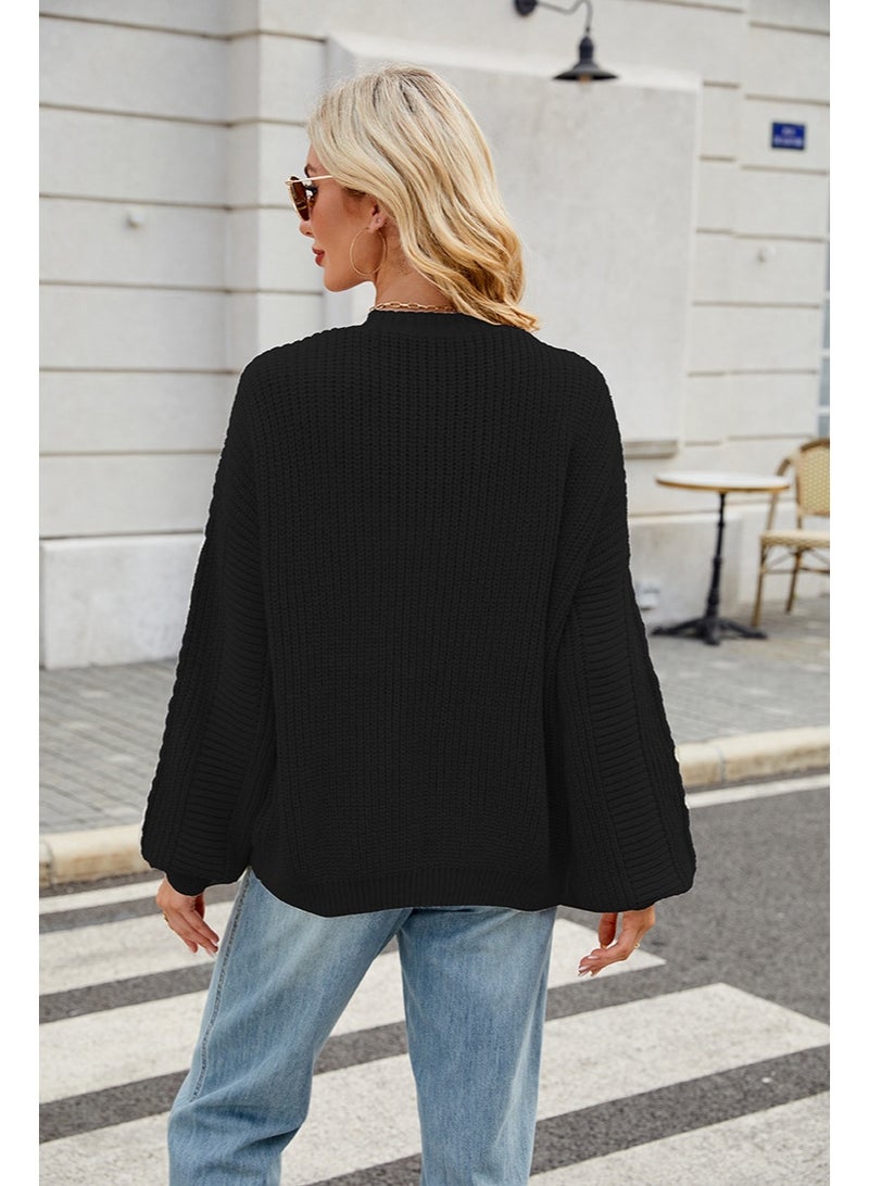 NIBEMINENT American Style Fashion Autumn Winter Lazy Sweaters V Neck Relaxed Cable Knit Cardigan - Image 3