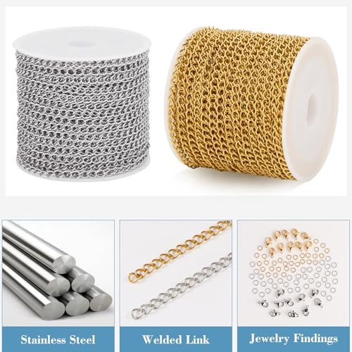 UMAOKANG 2 Rolls 65.6 Feet Stainless Steel Extender Chain for Jewelry Making Twist Curb Chains with Jump Rings and Lobster Clasps - Image 2