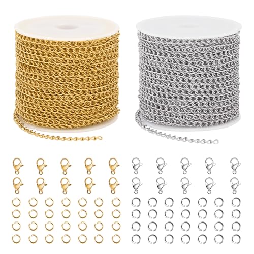 UMAOKANG 2 Rolls 65.6 Feet Stainless Steel Extender Chain for Jewelry Making Twist Curb Chains with Jump Rings and Lobster Clasps - Image 1