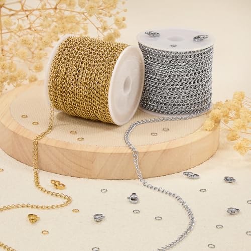 UMAOKANG 2 Rolls 65.6 Feet Stainless Steel Extender Chain for Jewelry Making Twist Curb Chains with Jump Rings and Lobster Clasps - Image 5