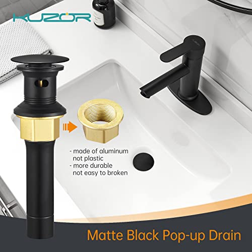 KUZOR Matte Black Pop Up Bathroom Sink Drain with Overflow - Fits 1-5/8" to 2" Holes, 304 Stainless Steel for Vanity/Vessel Sink - Image 2