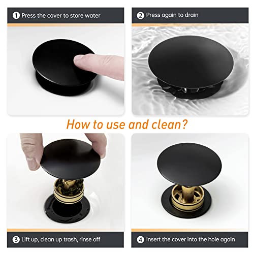 KUZOR Matte Black Pop Up Bathroom Sink Drain with Overflow - Fits 1-5/8" to 2" Holes, 304 Stainless Steel for Vanity/Vessel Sink - Image 3