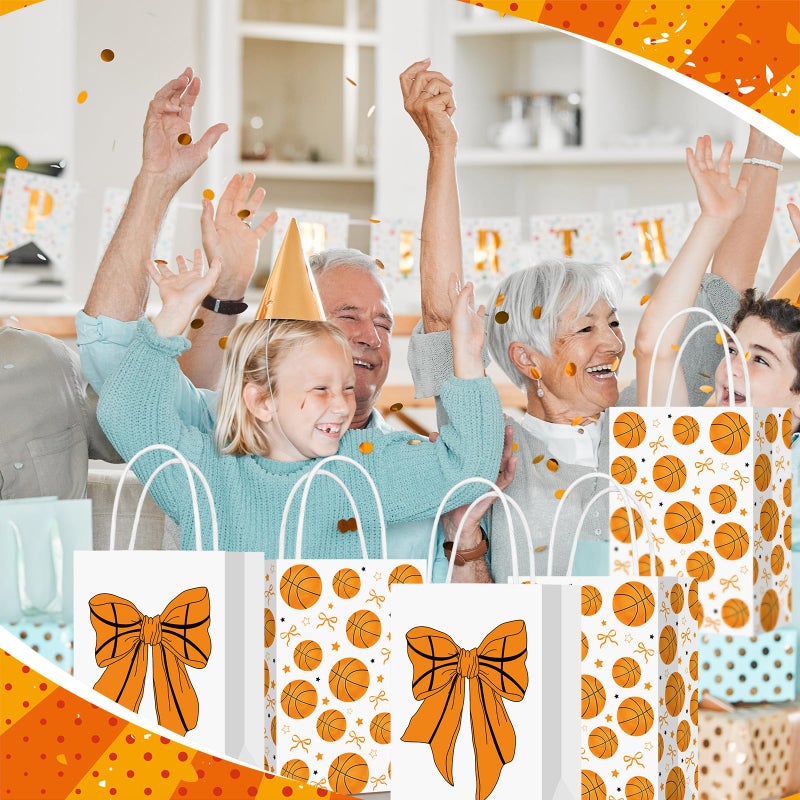 Eersida 16 Pcs Bow Basketball Gift Bags for Team with Handles Cute Basketball Party Favor Goodie Candy Treat Bags Bulk for Birthday Party Supplies - Image 4