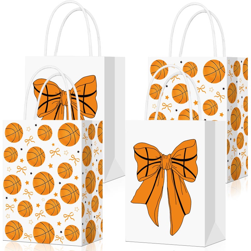 Eersida 16 Pcs Bow Basketball Gift Bags for Team with Handles Cute Basketball Party Favor Goodie Candy Treat Bags Bulk for Birthday Party Supplies - Image 1