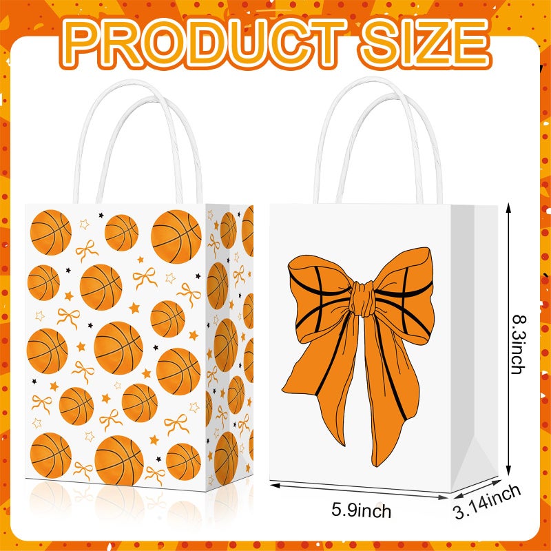 Eersida 16 Pcs Bow Basketball Gift Bags for Team with Handles Cute Basketball Party Favor Goodie Candy Treat Bags Bulk for Birthday Party Supplies - Image 3