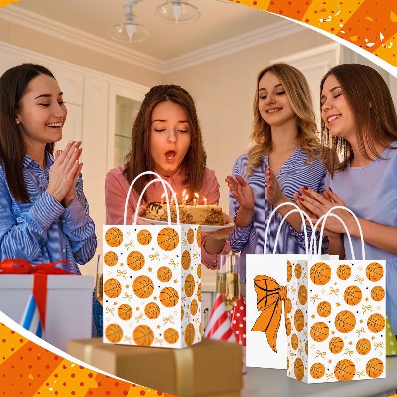 Eersida 16 Pcs Bow Basketball Gift Bags for Team with Handles Cute Basketball Party Favor Goodie Candy Treat Bags Bulk for Birthday Party Supplies - Image 5