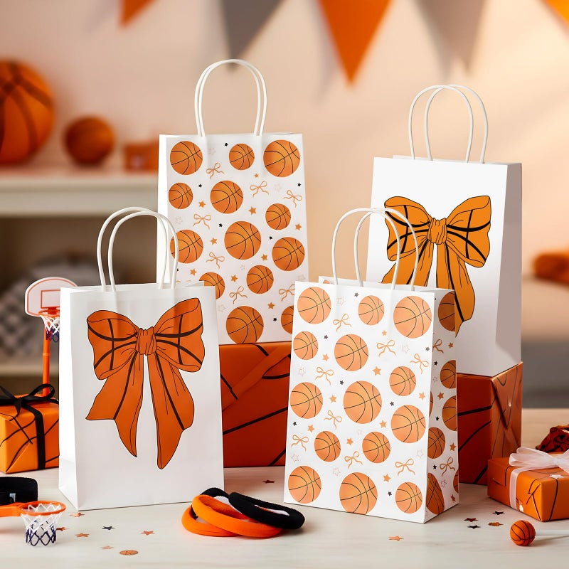 Eersida 16 Pcs Bow Basketball Gift Bags for Team with Handles Cute Basketball Party Favor Goodie Candy Treat Bags Bulk for Birthday Party Supplies - Image 2