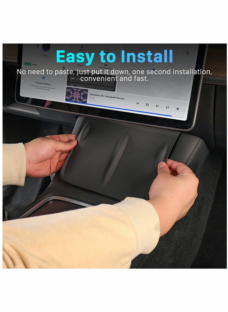 SYOSI Roll over image to zoom in Car Silicone Mat, Center Console Wireless Charger Silicone Mat, Anti-skid pad interior, for 2021-2022 Tesla Model 3 Model Y Interior Accessories (Black)  - Image 2