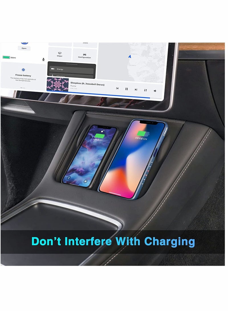 SYOSI Roll over image to zoom in Car Silicone Mat, Center Console Wireless Charger Silicone Mat, Anti-skid pad interior, for 2021-2022 Tesla Model 3 Model Y Interior Accessories (Black)  - Image 5