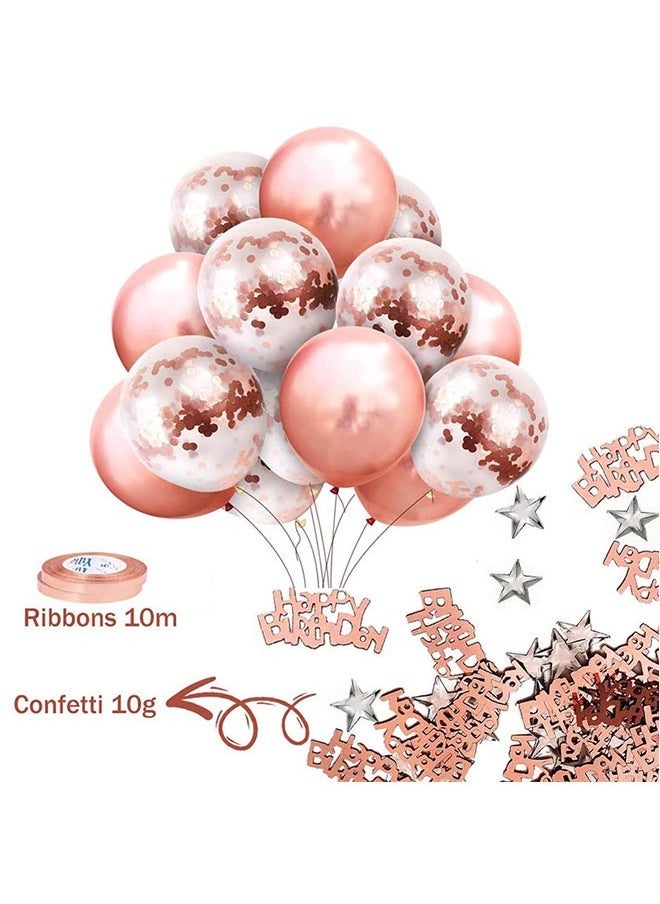 جرويك طقم زينة حفلة عيد ميلاد من الذهب الوردي طقم بالون من الذهب الوردي مع لافتة بالون عيد ميلاد سعيد ، بالون رقائق معدنية ، ستارة هامش ، مفرش مائدة وشريط - Image 3